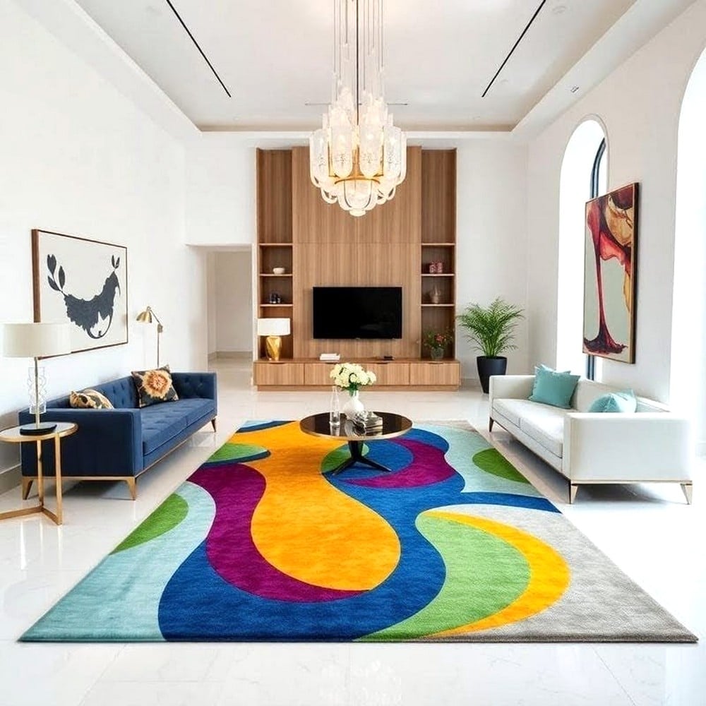 Handcrafted Multicolor Wave Abstract Living Room Rug